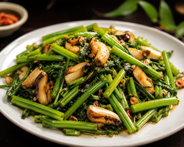 Ong Choy Stir Fry With Oc Bien.
