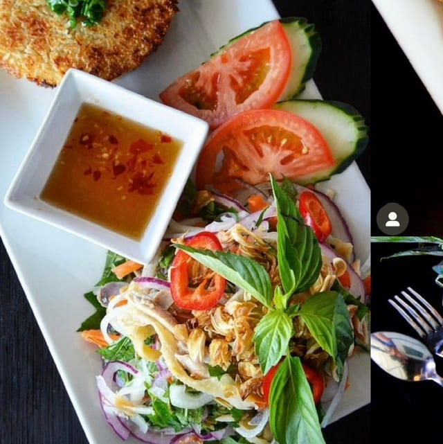 Com Cay Ga Bop Shredded Chicken With Crispy Rice.